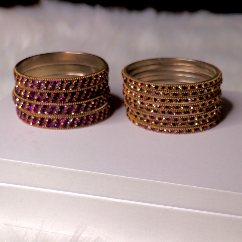 Bracelets/ Bangles Set of 12  Purple & Gold - Picture 6 of 7